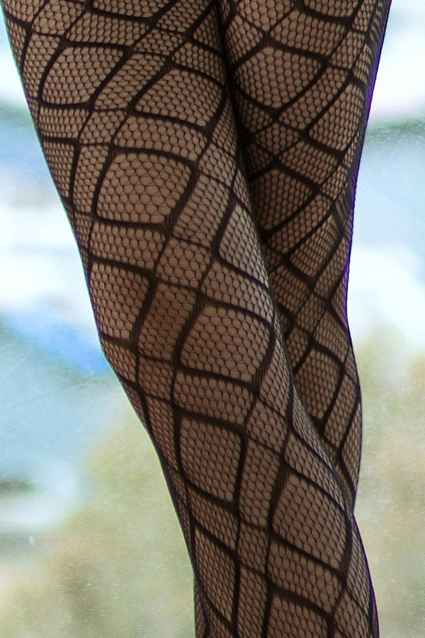 Lady's Checker Pattern Fishnet Tights